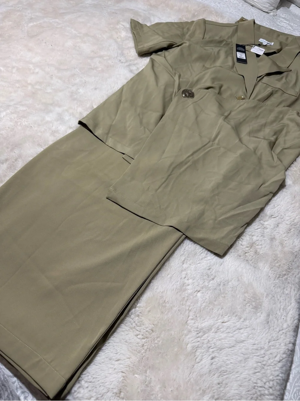 Fashion Nova Olive Green Two-Piece Blazer & Skirt Set
